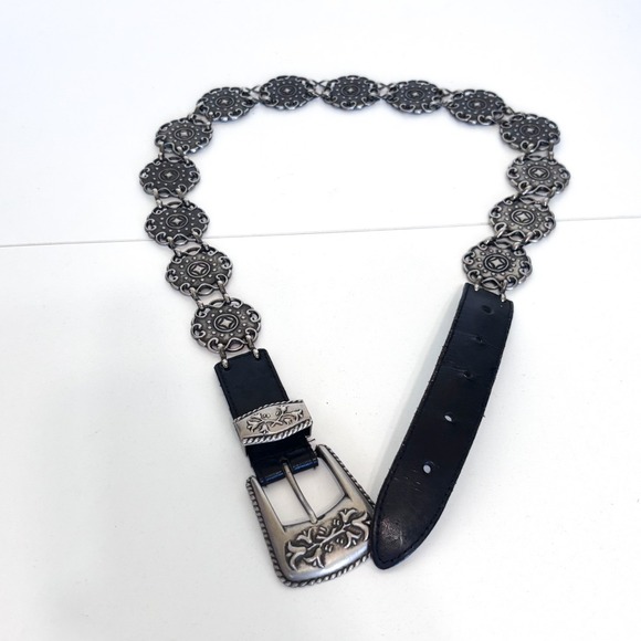 Unbranded Accessories - Western Concho Womens Vintage Boho Chain Belt M/L Black Silver Floral Festival